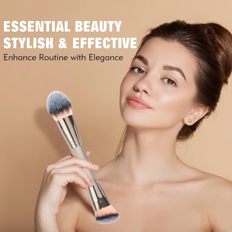 dpolla Dual-Ended Foundation Brush: Round & Angled Pro-Grade makeup brushes, 100% Vegan Synthetic Makeup Brush for Flawless Blending and Application of Liquid, Powder, Cream, Blush (Round Dual-Ended) - Image 2